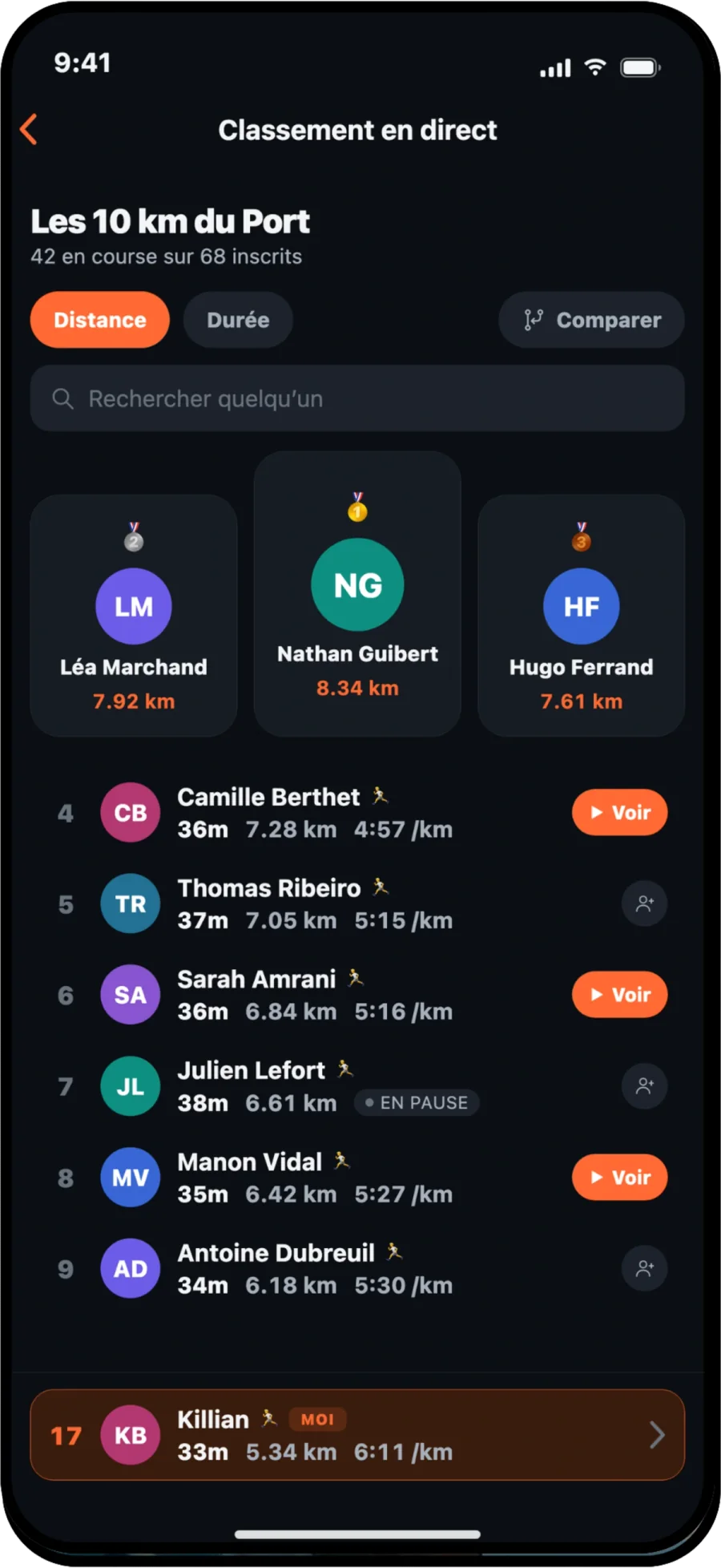 Le classement en direct